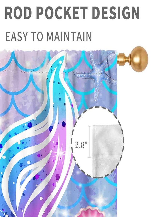 TKUYO Mermaid Curtains for Girls Bedroom, Rainbow Pink Purple Mermaid Tail Fish Scale Colorful Dream Ocean Anime Blackout Curtains Drapes for Living Room Kids Baby Room Nursery 2 Panels, 42"x45" Inch - Image 5